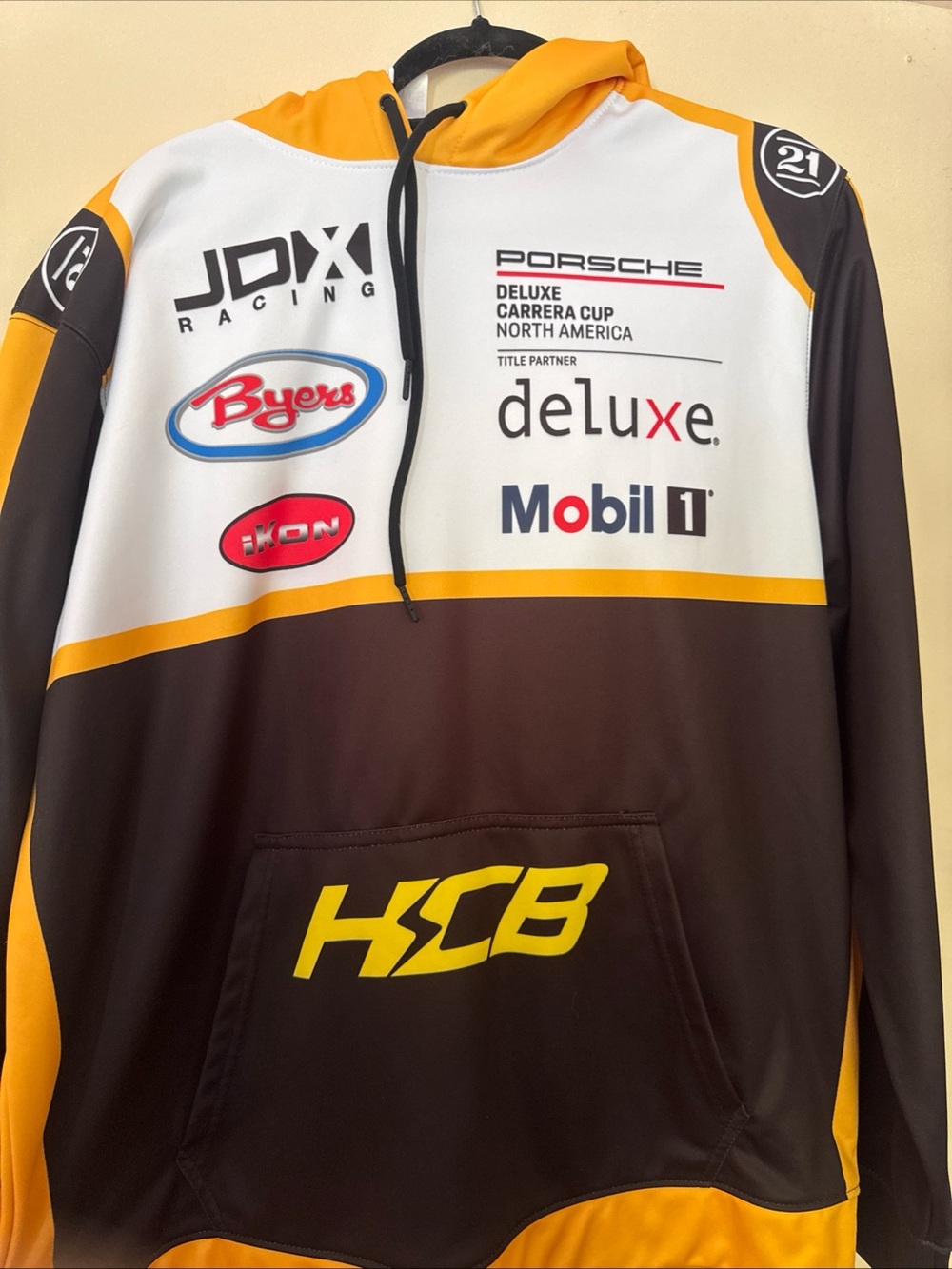 Porsche Racing Hoodie in White, Brown & Yellow